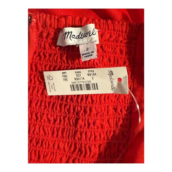 Madewell Ruched Squareneck Tank in Linen-Cotton Festival Red Size‎ 2 NWT - Picture 5 of 8